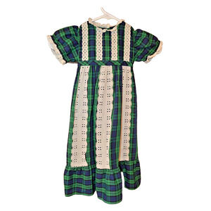 Vtg Kate Greenway Christmas Dress Green Plaid Eyelet Lace Size 2T